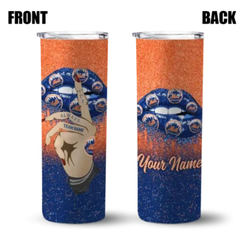 customized new york mets sparkle lips blue skinny tumbler fashion forward.webp