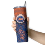 customized new york mets spiral burst print blue skinny tumbler best selling.webp