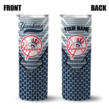 customized new york yankees chevron stripes navy skinny tumbler fashion forward.webp
