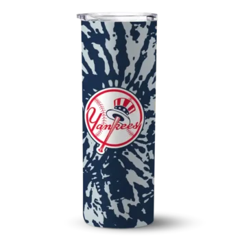 customized new york yankees metallic grid navy skinny tumbler best selling.webp