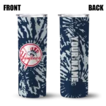 customized new york yankees metallic grid navy skinny tumbler best selling.webp
