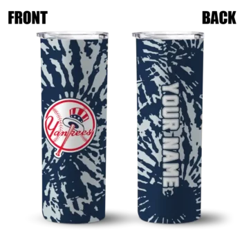 customized new york yankees metallic grid navy skinny tumbler fashion forward.webp