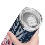 customized new york yankees metallic grid navy skinny tumbler best selling.webp