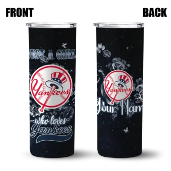 customized new york yankees rose romance navy black skinny tumbler fashion forward.webp