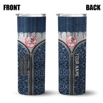 customized new york yankees sparkle drip navy skinny tumbler fashion forward.webp