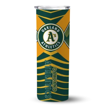 customized oakland athletics camo texture green skinny tumbler best selling.webp