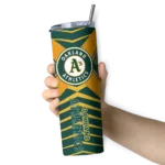 customized oakland athletics camo texture green skinny tumbler best selling.webp
