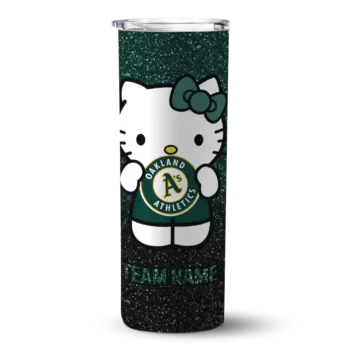customized oakland athletics hello kitty green black skinny tumbler best selling.webp