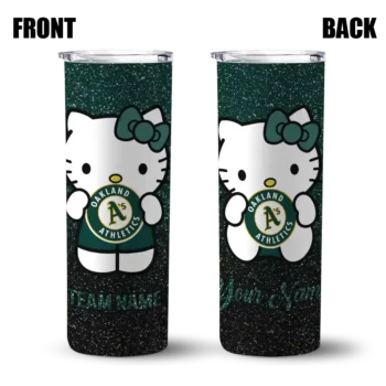 customized oakland athletics hello kitty green black skinny tumbler fashion forward.webp