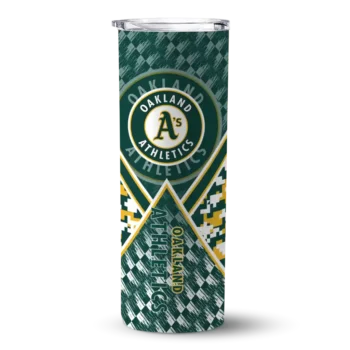 customized oakland athletics monogram burst green white skinny tumbler best selling.webp