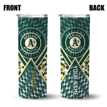 customized oakland athletics monogram burst green white skinny tumbler fashion forward.webp