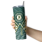 customized oakland athletics monogram burst green white skinny tumbler best selling.webp