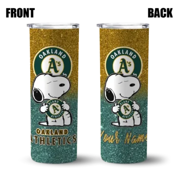 customized oakland athletics snoopy attitude green skinny tumbler fashion forward.webp