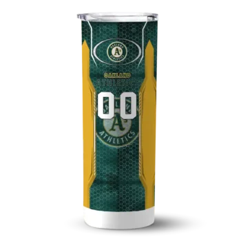 customized oakland athletics stacked diamond green skinny tumbler best selling.webp