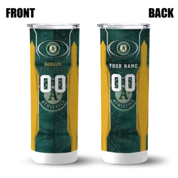 customized oakland athletics stacked diamond green skinny tumbler fashion forward.webp