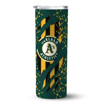 customized oakland athletics star pop green black skinny tumbler best selling.webp