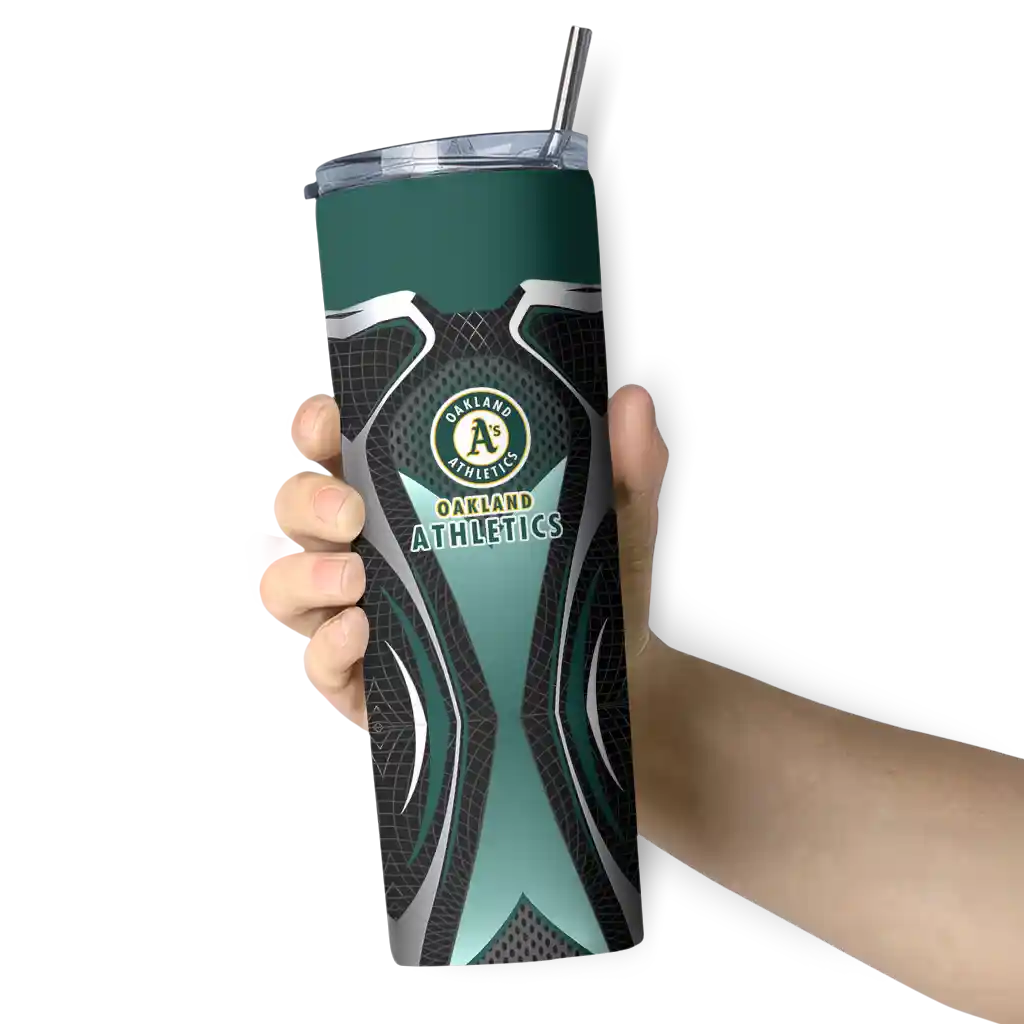 customized oakland athletics superman emblem green black skinny tumbler premium grade.webp customized oakland athletics superman emblem green black skinny tumbler premium grade.webp