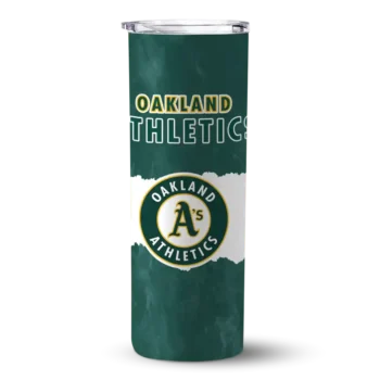 customized oakland athletics torn band green white skinny tumbler best selling.webp
