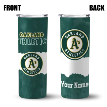 customized oakland athletics torn band green white skinny tumbler fashion forward.webp