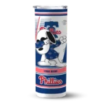 customized philadelphia phillies snoopy dog blue white skinny tumbler best selling.webp