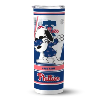 customized philadelphia phillies snoopy dog blue white skinny tumbler best selling.webp