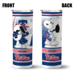 customized philadelphia phillies snoopy dog blue white skinny tumbler best selling.webp