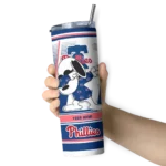 customized philadelphia phillies snoopy dog blue white skinny tumbler best selling.webp