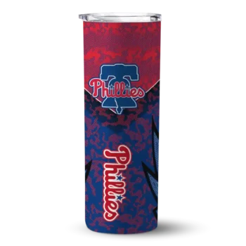 customized philadelphia phillies spiral burst print blue skinny tumbler best selling.webp