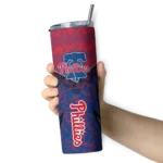 customized philadelphia phillies spiral burst print blue skinny tumbler best selling.webp