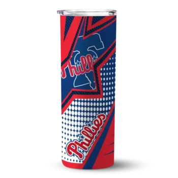 customized philadelphia phillies web stripes blue white skinny tumbler best selling.webp
