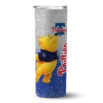 customized philadelphia phillies winnie the pooh blue gray skinny tumbler best selling.webp