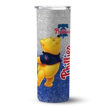 customized philadelphia phillies winnie the pooh blue gray skinny tumbler best selling.webp