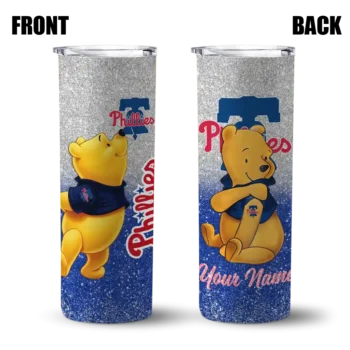 customized philadelphia phillies winnie the pooh blue gray skinny tumbler fashion forward.webp