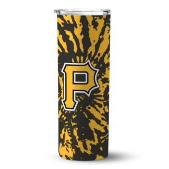 customized pittsburgh pirates metallic grid black skinny tumbler best selling.webp