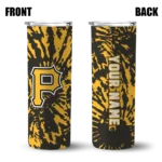 customized pittsburgh pirates metallic grid black skinny tumbler best selling.webp