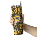 customized pittsburgh pirates metallic grid black skinny tumbler best selling.webp