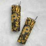 customized pittsburgh pirates metallic grid black skinny tumbler best selling.webp