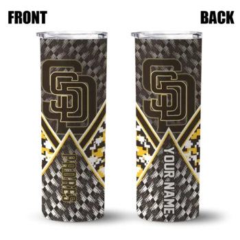 customized san diego padres monogram burst brown white skinny tumbler fashion forward.webp