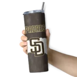 customized san diego padres torn band brown white skinny tumbler best selling.webp