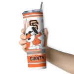 customized san francisco giants snoopy dog orange white skinny tumbler best selling.webp