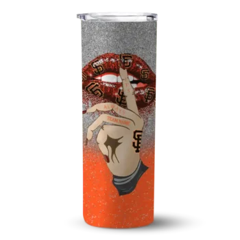 customized san francisco giants sparkle lips orange skinny tumbler best selling.webp