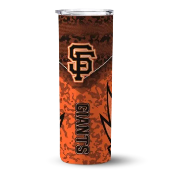 customized san francisco giants spiral burst print orange skinny tumbler best selling.webp