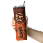 customized san francisco giants spiral burst print orange skinny tumbler best selling.webp