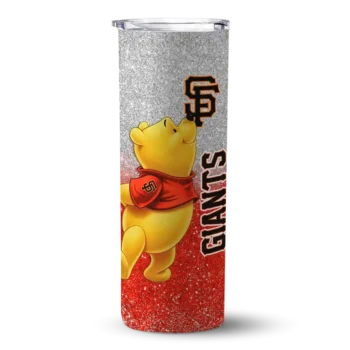 customized san francisco giants winnie the pooh orange gray skinny tumbler best selling.webp