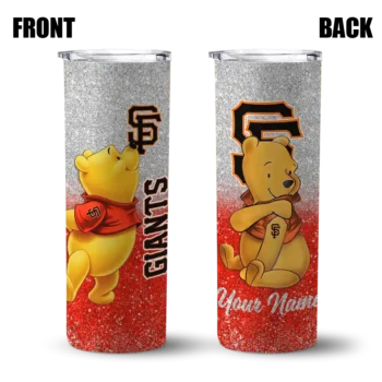 customized san francisco giants winnie the pooh orange gray skinny tumbler fashion forward.webp