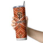 customized san francisco giants zipper leopard orange skinny tumbler best selling.webp