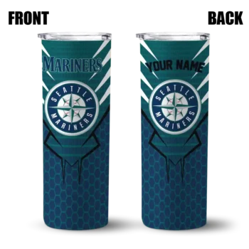 customized seattle mariners chevron stripes navy blue skinny tumbler fashion forward.webp
