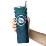 customized seattle mariners chevron stripes navy blue skinny tumbler best selling.webp