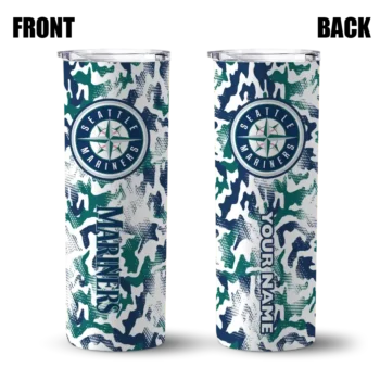 customized seattle mariners claw marks navy blue white skinny tumbler fashion forward.webp