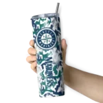 customized seattle mariners claw marks navy blue white skinny tumbler best selling.webp